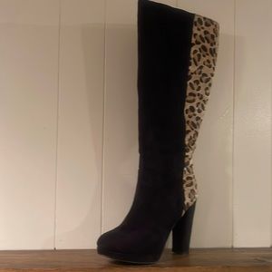 Torrid Knee High Black/Leopard Suede Boot